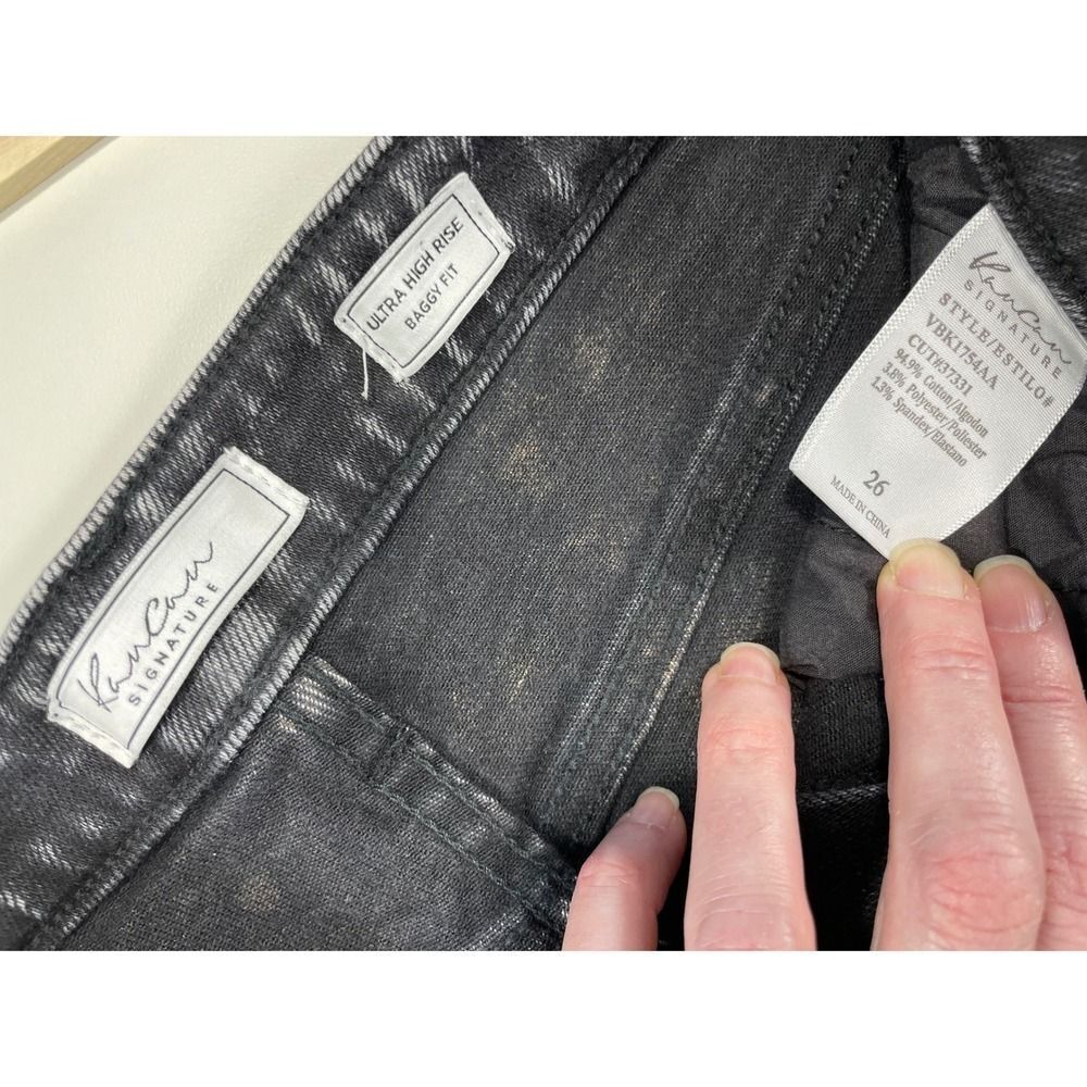 Ultra High Rise stretchy jean Shorts KanCan W/26 Black Acid Wash - Picture 6 of 7